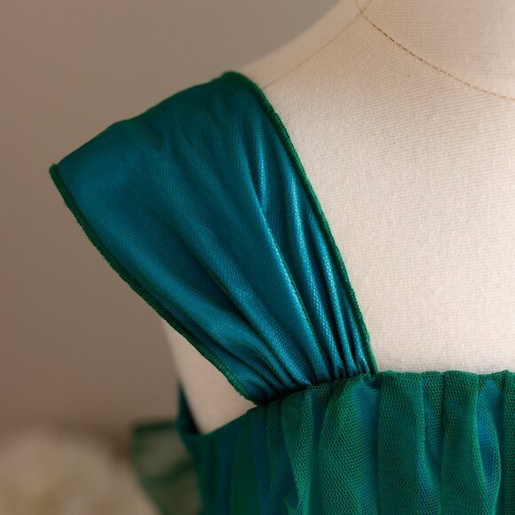Formal Dress Tulle Emerald Green Peacock Blue Sequins Party Recital Wedding - Picture 6 of 7